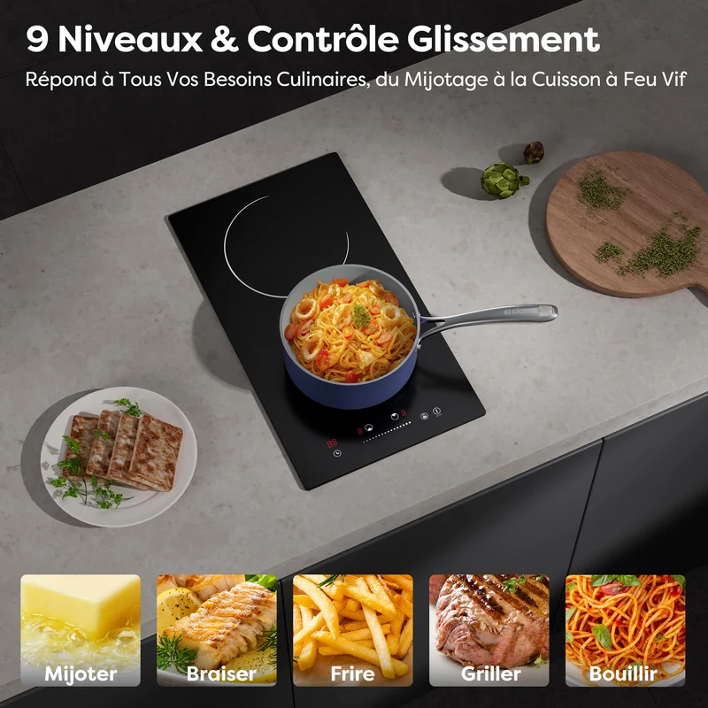 Ciarra x CDV 3000W Encastrable Plaque Vitrocéramique 2 Foyers, Design Compact pour Studios, 9 Niveaux & Tactile, CDVER302-OW