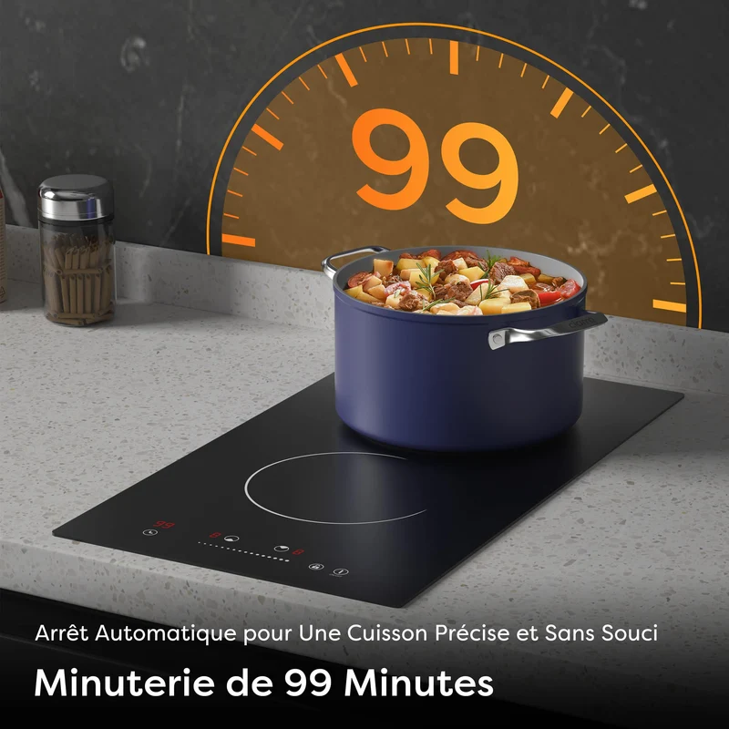 Ciarra x CDV 3000W Encastrable Plaque Vitrocéramique 2 Foyers, Design Compact pour Studios, 9 Niveaux & Tactile, CDVER302-OW