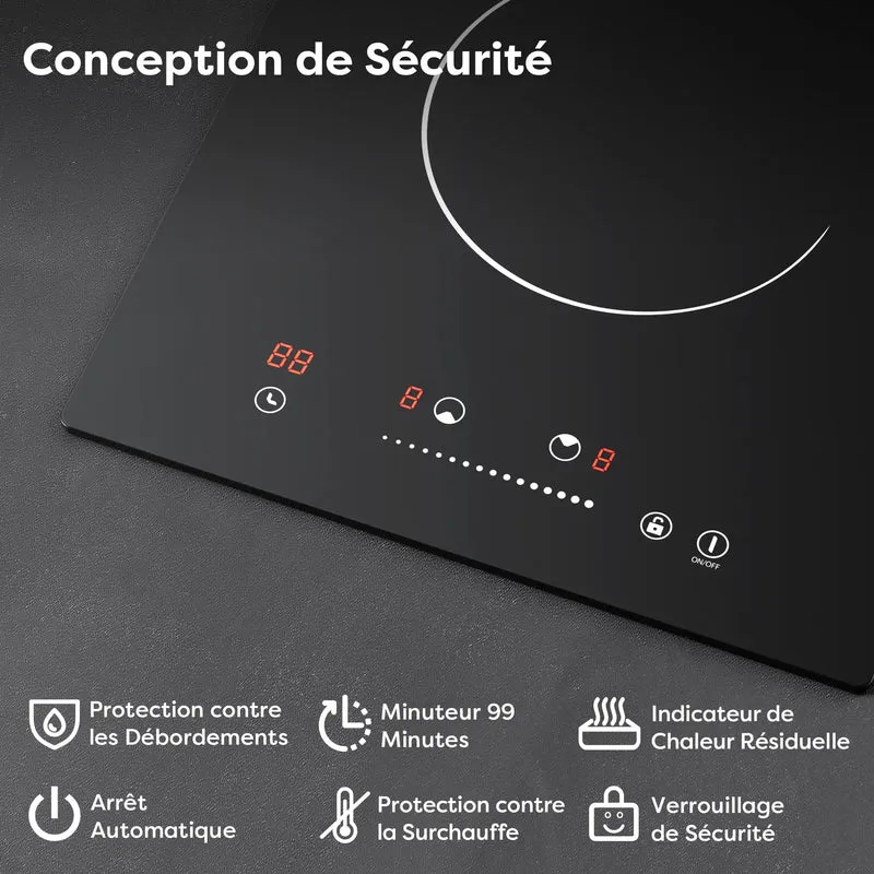Ciarra x CDV 3000W Encastrable Plaque Vitrocéramique 2 Foyers, Design Compact pour Studios, 9 Niveaux & Tactile, CDVER302-OW