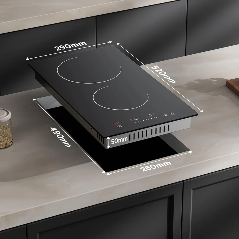 Ciarra x CDV 3000W Encastrable Plaque Vitrocéramique 2 Foyers, Design Compact pour Studios, 9 Niveaux & Tactile, CDVER302-OW