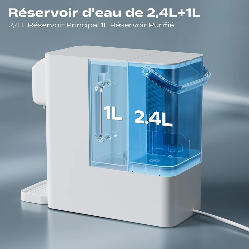 Ciarra x Susgreenable Distributeur d'Eau RO 4-en-1 sur Comptoir – Eau Chaude Instantanée en 3s, Sans Installation, Filtres inclus, Efficacité Hydrique 3:1 | SGIWDR04-W