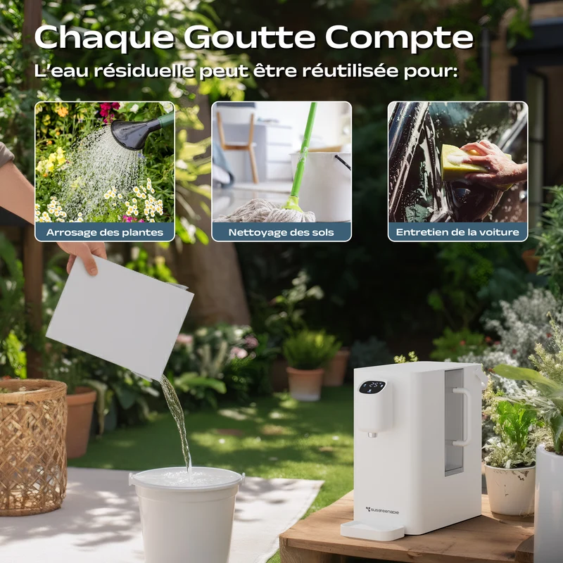 Ciarra x Susgreenable Distributeur d'Eau RO 4-en-1 sur Comptoir – Eau Chaude Instantanée en 3s, Sans Installation, Filtres inclus, Efficacité Hydrique 3:1 | SGIWDR04-W