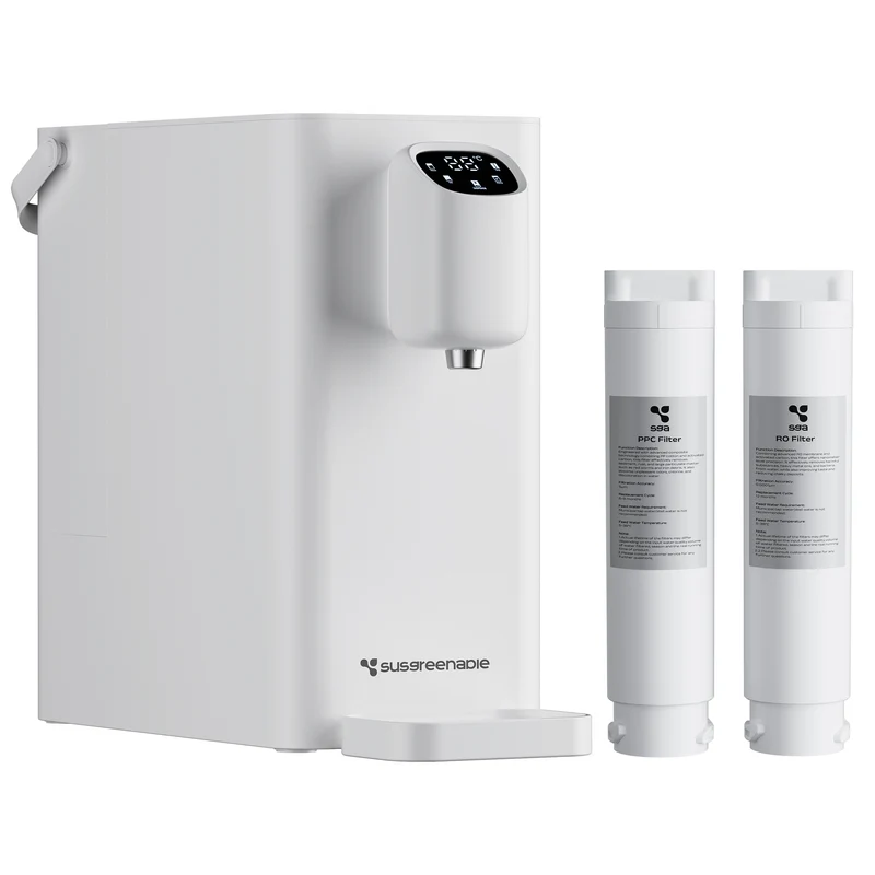Ciarra x Susgreenable Distributeur d'Eau RO 4-en-1 sur Comptoir – Eau Chaude Instantanée en 3s, Sans Installation, Filtres inclus, Efficacité Hydrique 3:1 | SGIWDR04-W