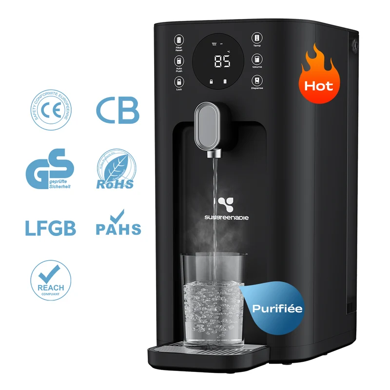 Ciarra x Susgreenable Distributeur d'Eau Chaude Osmoseur 5-en-1 – Purificateur d'Eau à Osmose Inverse de Comptoir, Chaude Instantanée en 3s, Sans Installation, Filtres inclus, Réservoir 5,5L, Adapté à l'Eau Calcaire, Efficacité 2:1 | SGIWDR03-B