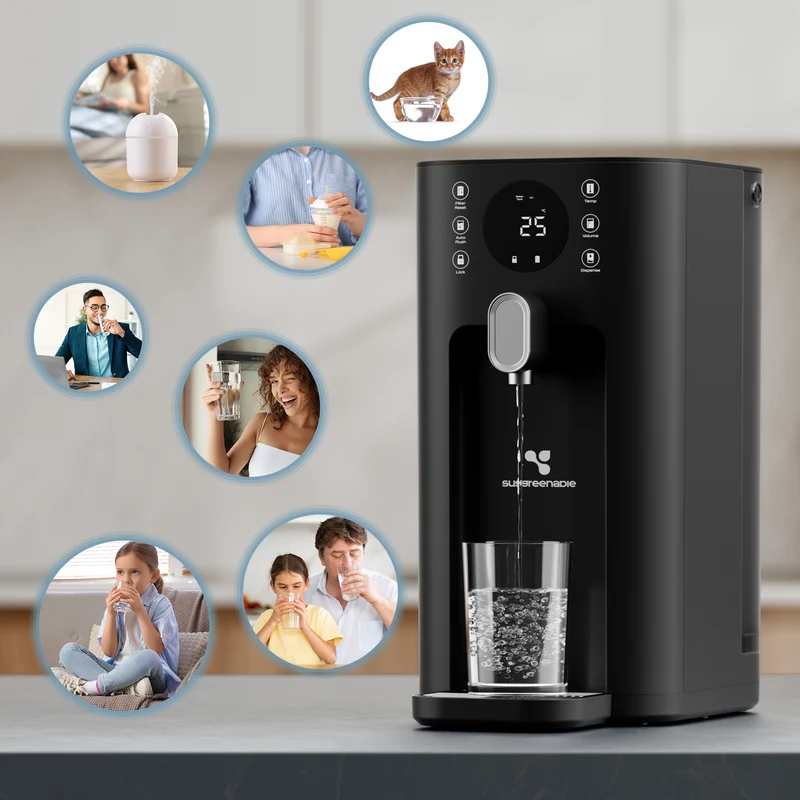 Ciarra x Susgreenable Distributeur d'Eau Chaude Osmoseur 5-en-1 – Purificateur d'Eau à Osmose Inverse de Comptoir, Chaude Instantanée en 3s, Sans Installation, Filtres inclus, Réservoir 5,5L, Adapté à l'Eau Calcaire, Efficacité 2:1 | SGIWDR03-B