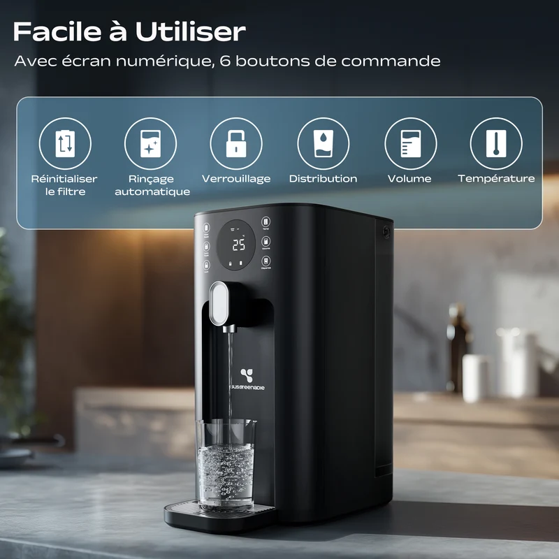 Ciarra x Susgreenable Distributeur d'Eau Chaude Osmoseur 5-en-1 – Purificateur d'Eau à Osmose Inverse de Comptoir, Chaude Instantanée en 3s, Sans Installation, Filtres inclus, Réservoir 5,5L, Adapté à l'Eau Calcaire, Efficacité 2:1 | SGIWDR03-B