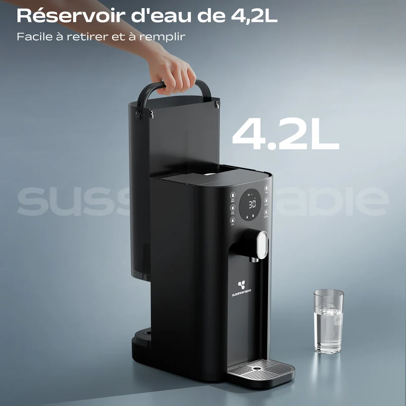 Ciarra x Susgreenable Distributeur d'Eau Chaude Osmoseur 5-en-1 – Purificateur d'Eau à Osmose Inverse de Comptoir, Chaude Instantanée en 3s, Sans Installation, Filtres inclus, Réservoir 5,5L, Adapté à l'Eau Calcaire, Efficacité 2:1 | SGIWDR03-B