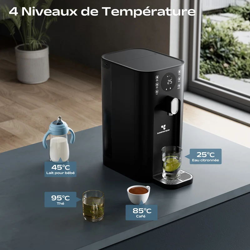 Ciarra x Susgreenable Distributeur d'Eau Chaude Osmoseur 5-en-1 – Purificateur d'Eau à Osmose Inverse de Comptoir, Chaude Instantanée en 3s, Sans Installation, Filtres inclus, Réservoir 5,5L, Adapté à l'Eau Calcaire, Efficacité 2:1 | SGIWDR03-B