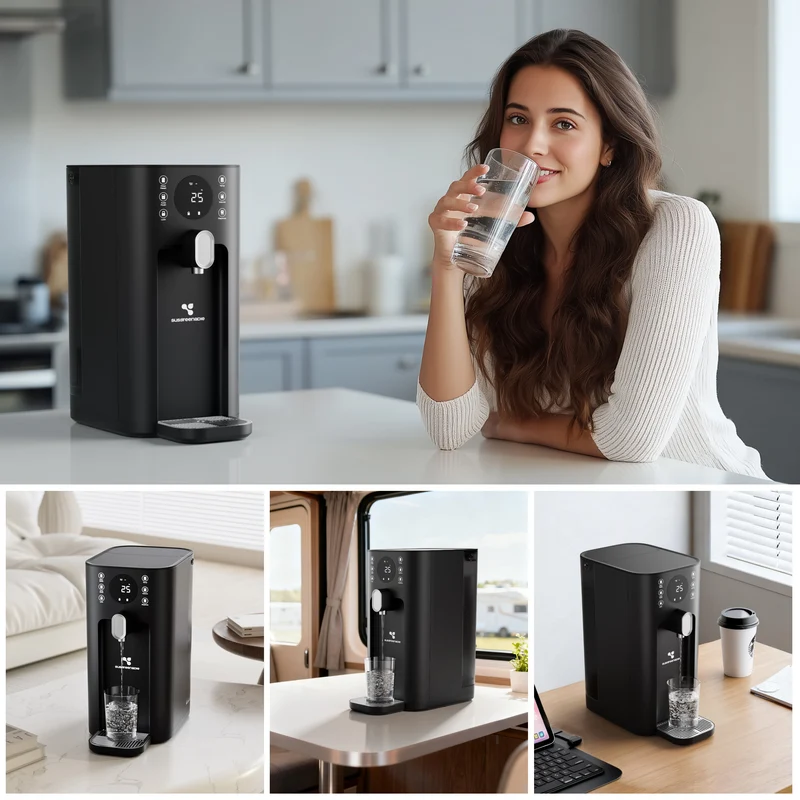 Ciarra x Susgreenable Distributeur d'Eau Chaude Osmoseur 5-en-1 – Purificateur d'Eau à Osmose Inverse de Comptoir, Chaude Instantanée en 3s, Sans Installation, Filtres inclus, Réservoir 5,5L, Adapté à l'Eau Calcaire, Efficacité 2:1 | SGIWDR03-B