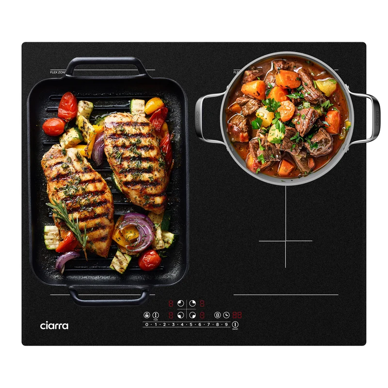 Ciarra Plaque à Induction 7200W 2 Flex Zones Function Boosters CBBIH4BFF-OW