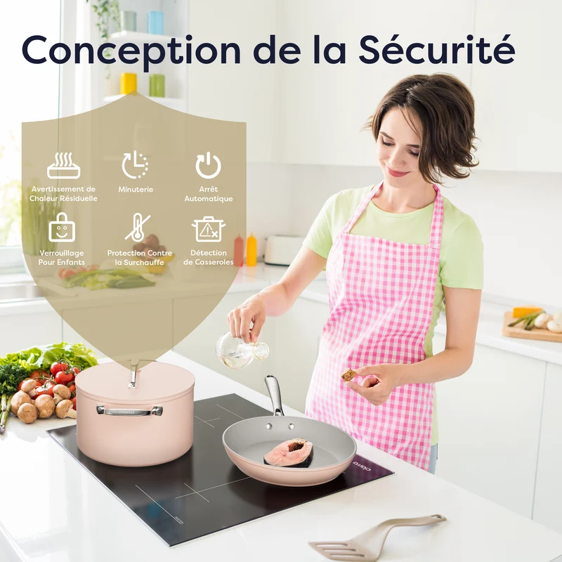 Ciarra Plaque à Induction 7200W 2 Flex Zones Function Boosters CBBIH4BFF-OW