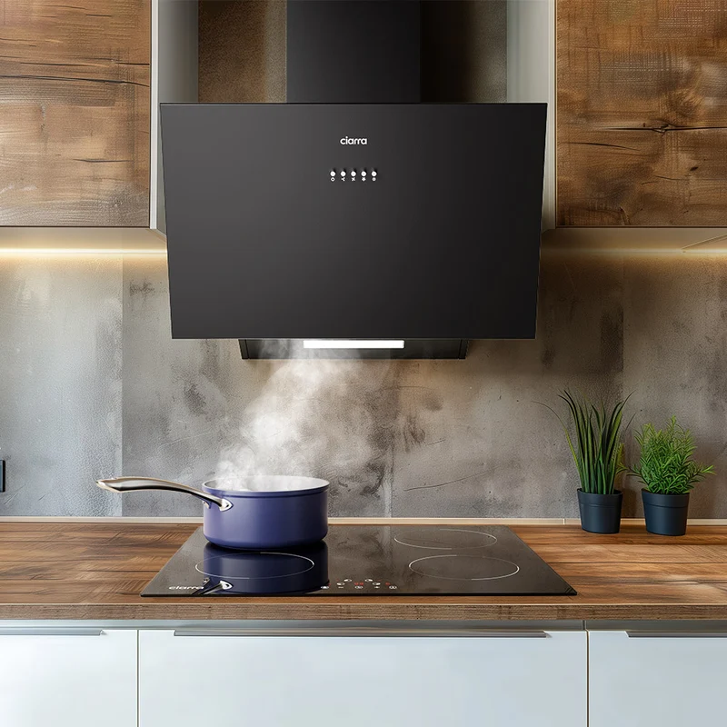 Ciarra Hotte Aspirante Inclinée 60cm Recyclage ou Évacuation Modes Design Acier Inoxydable Noir CBCB6762A-OW