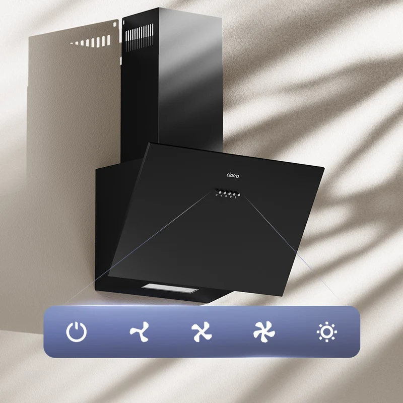 Ciarra Hotte Aspirante Inclinée 60cm Recyclage ou Évacuation Modes Design Acier Inoxydable Noir CBCB6762A-OW