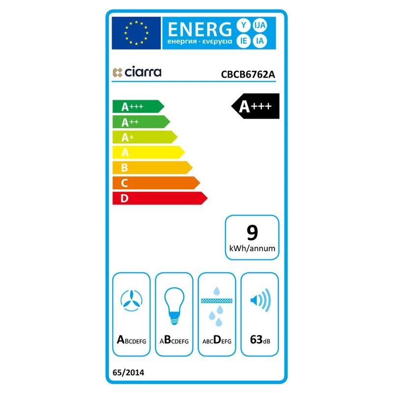 Ciarra Hotte Aspirante Inclinée 60cm Recyclage ou Évacuation Modes Design Acier Inoxydable Noir CBCB6762A-OW