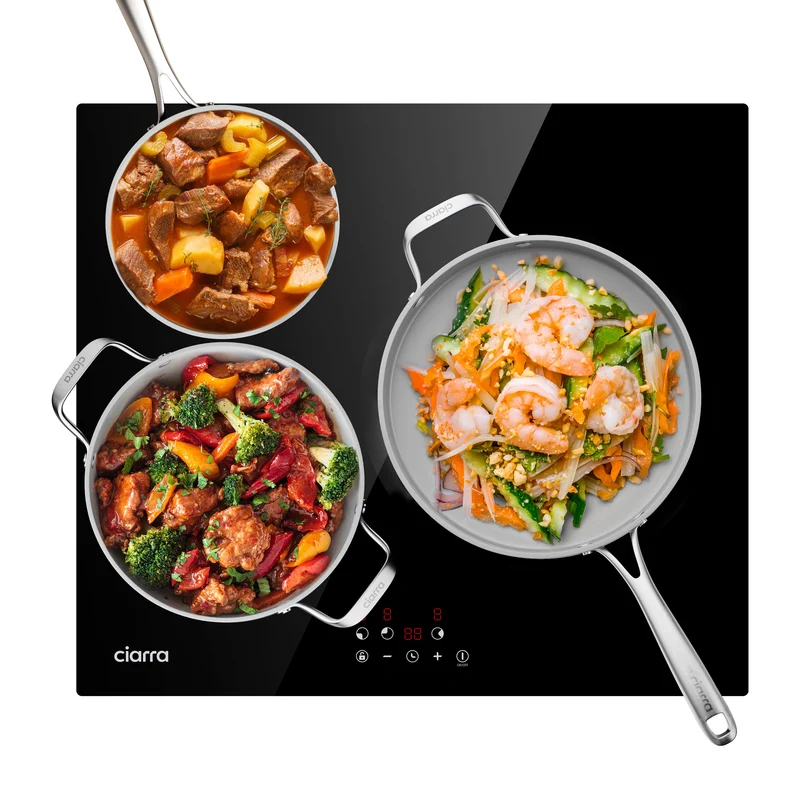 Ciarra Set Compact 60cm : Hotte Encastrée + Plaque à Induction 3 Zones