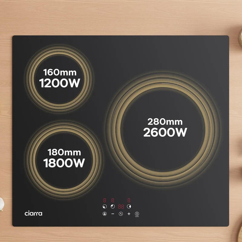 Ciarra Set Compact 60cm : Hotte Encastrée + Plaque à Induction 3 Zones