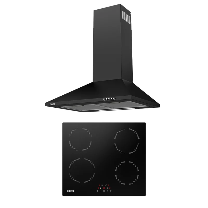 Ciarra Set Classique 60cm : Hotte Murale + Plaque à Induction 4 Zones