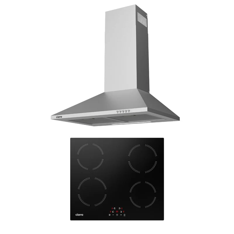 Ciarra Set Classique 60cm : Hotte Murale + Plaque à Induction 4 Zones