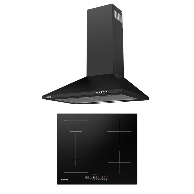 Ciarra Set Classique 60cm : Hotte Murale + Plaque à Induction 4 Zones