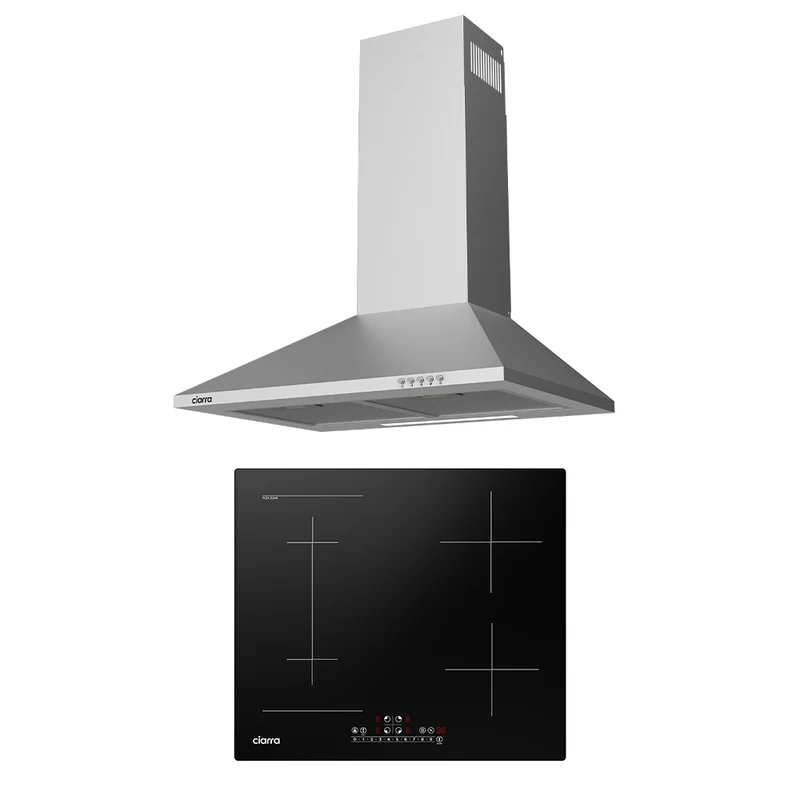 Ciarra Set Classique 60cm : Hotte Murale + Plaque à Induction 4 Zones