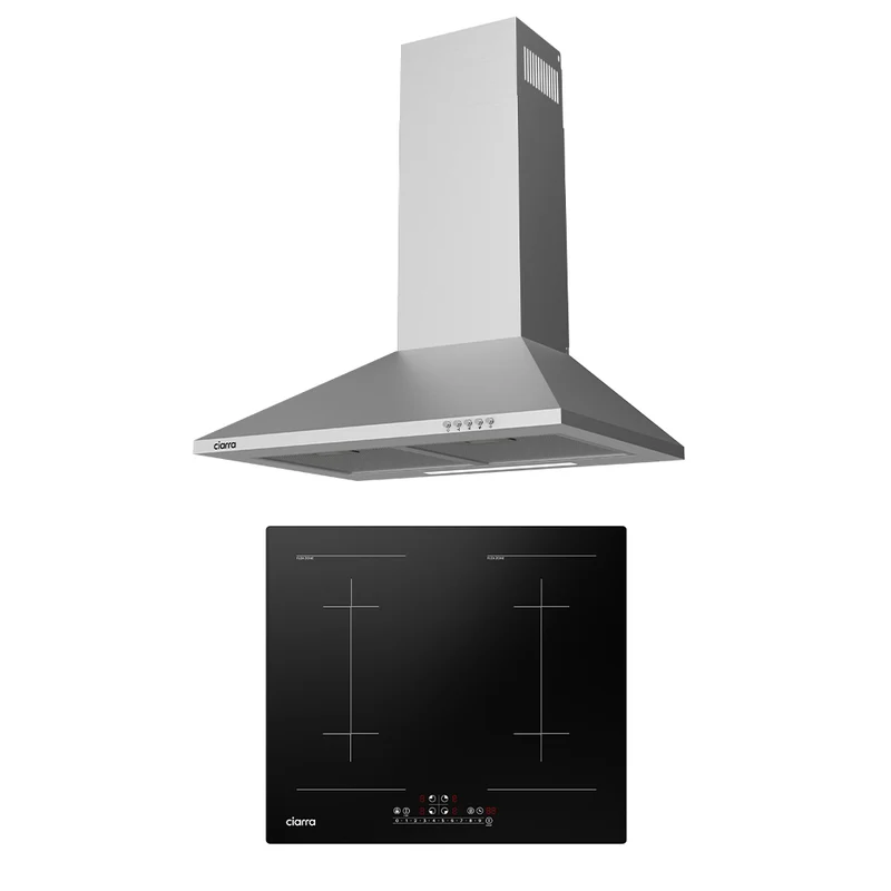 Ciarra Set Classique 60cm : Hotte Murale + Plaque à Induction 4 Zones