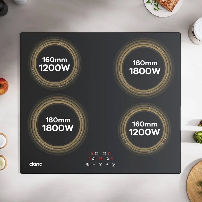 Ciarra Set Classique 60cm : Hotte Murale + Plaque à Induction 4 Zones
