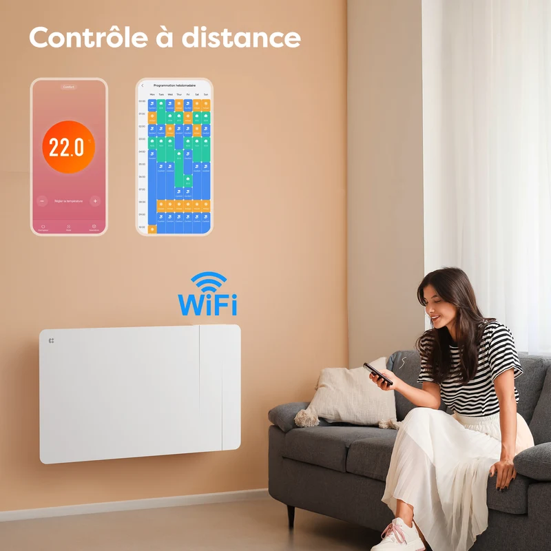 Ciarra Radiateur Électrique Connecté WiFi 1000W-2000W – Inertie Sèche Céramique & Film Aluminium, Économique