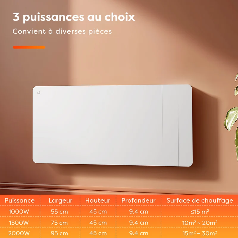 Ciarra Radiateur Électrique Connecté WiFi 1000W-2000W – Inertie Sèche Céramique & Film Aluminium, Économique