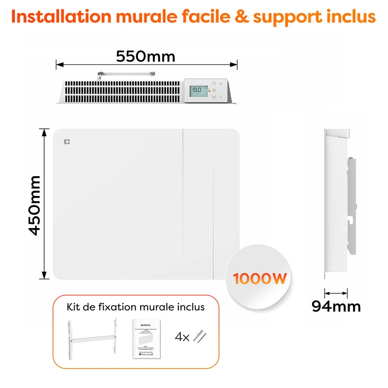 Ciarra Radiateur Électrique Connecté WiFi 1000W-2000W – Inertie Sèche Céramique & Film Aluminium, Économique