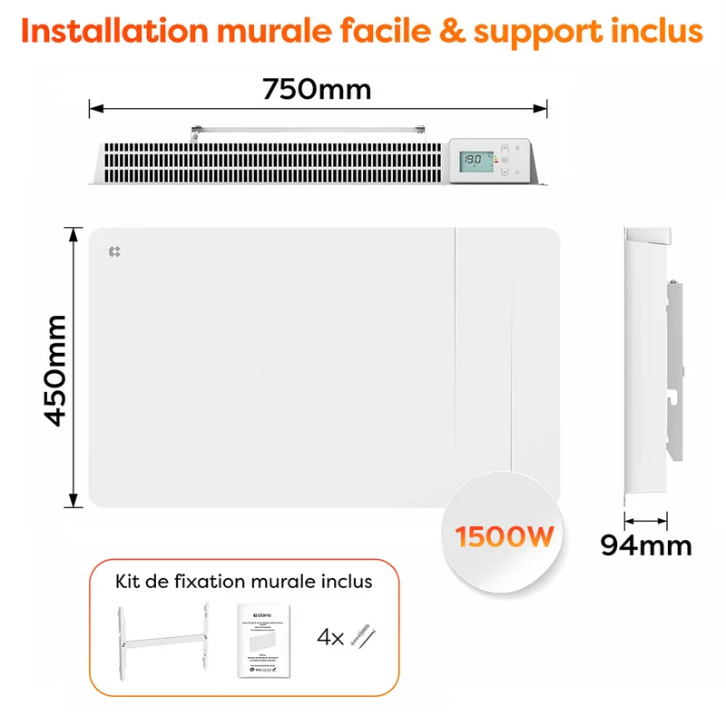 Ciarra Radiateur Électrique Connecté WiFi 1000W-2000W – Inertie Sèche Céramique & Film Aluminium, Économique