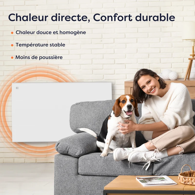 Ciarra Radiateur à inertie céramique 1000W-2000W | Chauffage électrique mural silencieux avec panneau digital