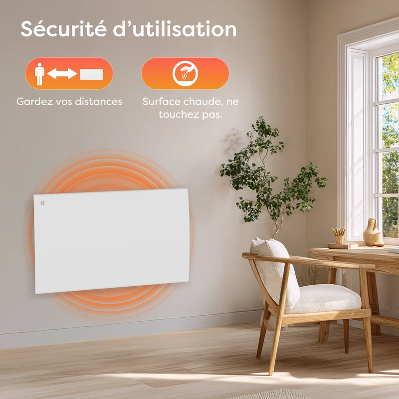 Ciarra Radiateur à inertie céramique 1000W-2000W | Chauffage électrique mural silencieux avec panneau digital