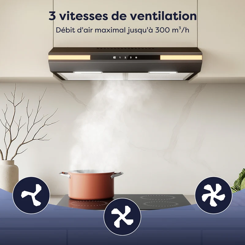Ciarra Hotte Aspirante Sous Meuble 60cm Slim | Commande Tactile, Éclairage LED, Filtre à Charbon CBCB6921-OW
