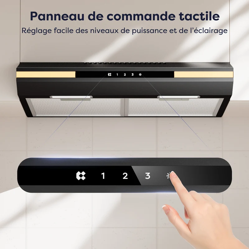 Ciarra Hotte Aspirante Sous Meuble 60cm Slim | Commande Tactile, Éclairage LED, Filtre à Charbon CBCB6921-OW