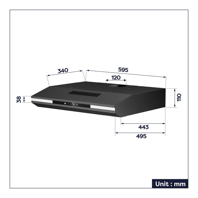 Ciarra Hotte Aspirante Sous Meuble 60cm Slim | Commande Tactile, Éclairage LED, Filtre à Charbon CBCB6921-OW
