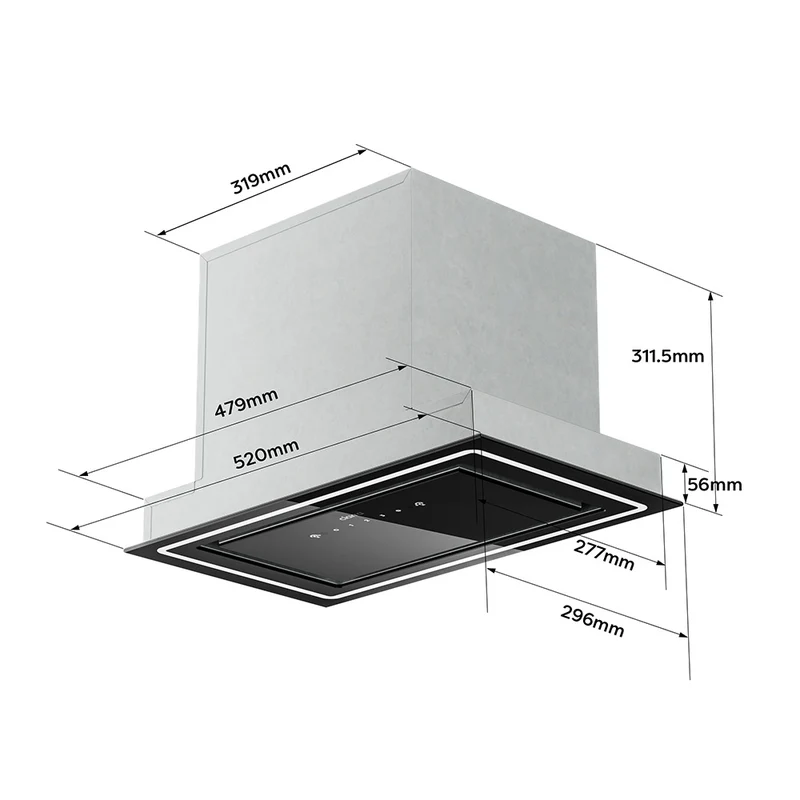Ciarra 52cm Hotte Aspirante Casquette Hotte Encastrable, Commande Gestuelle & Tactile, Silencieuse CBCB5931C-OW