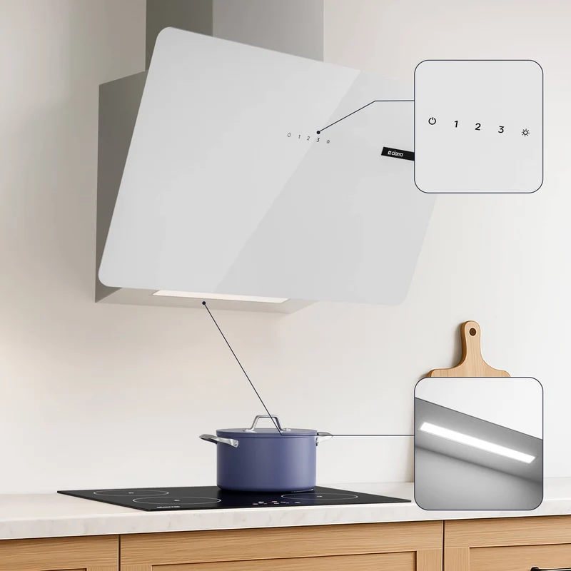 Ciarra Hotte Aspirante Blanche Hotte Murale Inclinée Decorative 60cm avec Commandes Tactiles et Éclairage LED CBCS6765B-OW