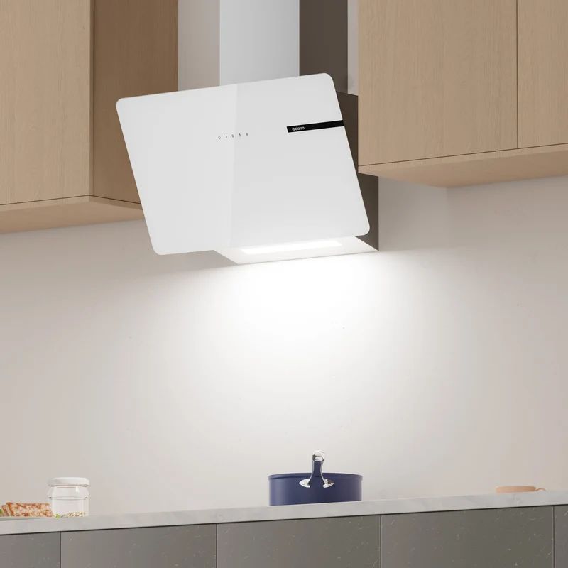 Ciarra Hotte Aspirante Blanche Hotte Murale Inclinée Decorative 60cm avec Commandes Tactiles et Éclairage LED CBCS6765B-OW
