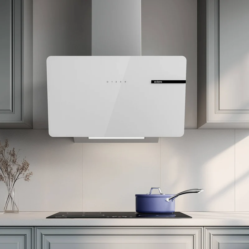 Ciarra Hotte Aspirante Blanche Hotte Murale Inclinée Decorative 60cm avec Commandes Tactiles et Éclairage LED CBCS6765B-OW