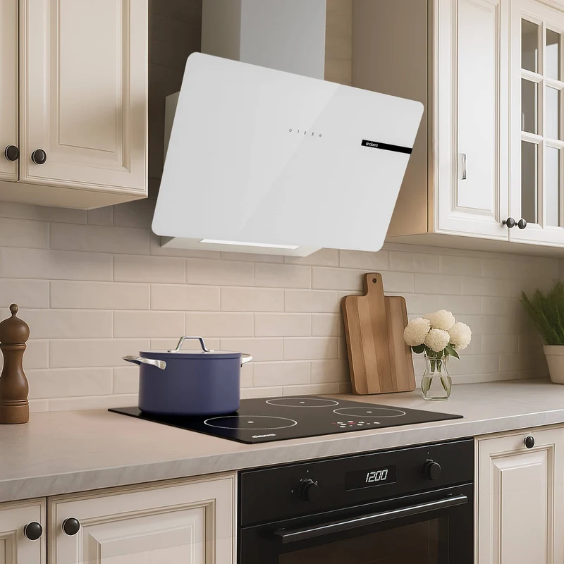 Ciarra Hotte Aspirante Blanche Hotte Murale Inclinée Decorative 60cm avec Commandes Tactiles et Éclairage LED CBCS6765B-OW