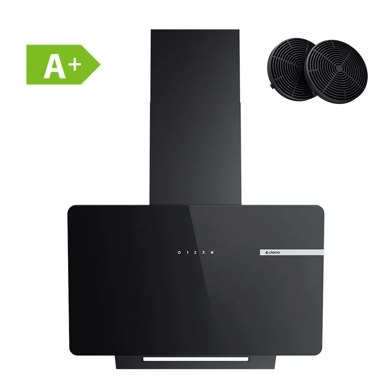 Ciarra Hotte Aspirante Decorative Hotte Noire Hotte Murale Inclinée 60cm avec Commandes Tactiles et Éclairage LED CBCB6765B-OW
