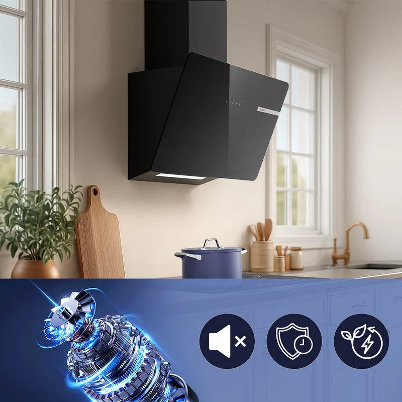 Ciarra Hotte Aspirante Decorative Hotte Noire Hotte Murale Inclinée 60cm avec Commandes Tactiles et Éclairage LED CBCB6765B-OW