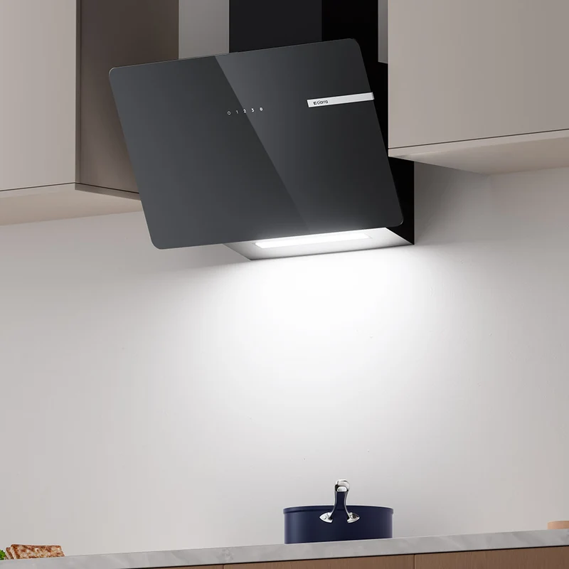 Ciarra Hotte Aspirante Decorative Hotte Noire Hotte Murale Inclinée 60cm avec Commandes Tactiles et Éclairage LED CBCB6765B-OW