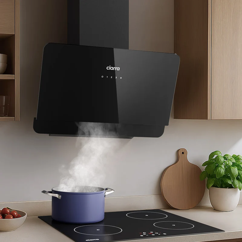 Ciarra Hotte Decorative Hotte Noire Hotte Murale Inclinée 60cm avec Commandes Tactiles et Éclairage LED CBCB6765C-OW