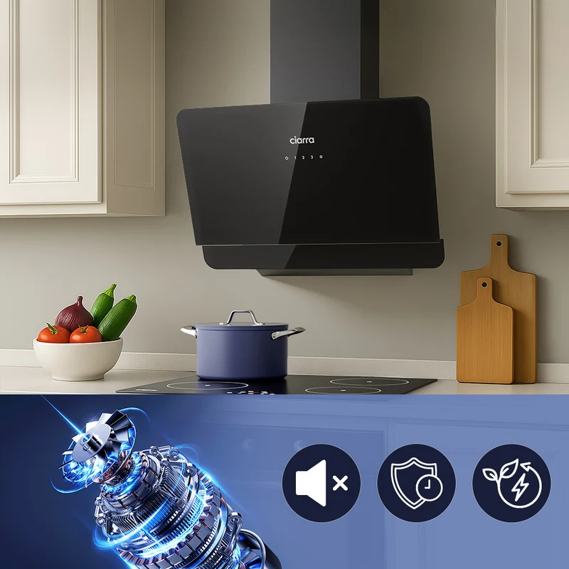 Ciarra Hotte Decorative Hotte Noire Hotte Murale Inclinée 60cm avec Commandes Tactiles et Éclairage LED CBCB6765C-OW