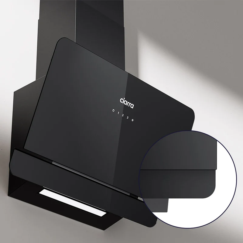 Ciarra Hotte Decorative Hotte Noire Hotte Murale Inclinée 60cm avec Commandes Tactiles et Éclairage LED CBCB6765C-OW