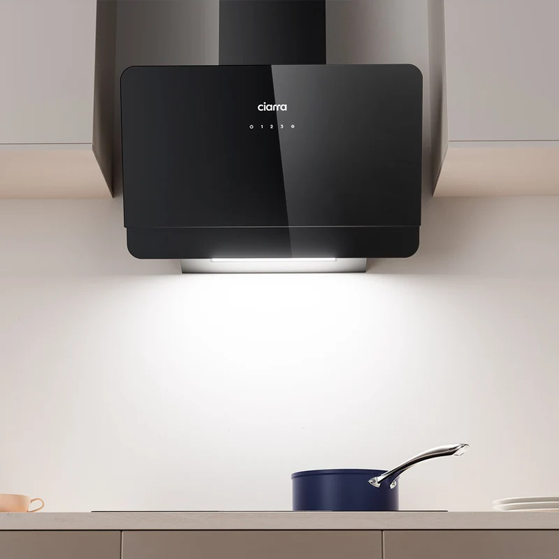 Ciarra Hotte Decorative Hotte Noire Hotte Murale Inclinée 60cm avec Commandes Tactiles et Éclairage LED CBCB6765C-OW