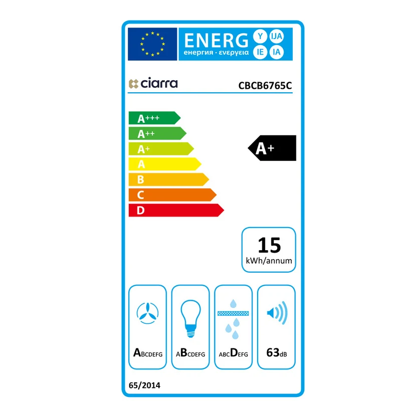 Ciarra Hotte Decorative Hotte Noire Hotte Murale Inclinée 60cm avec Commandes Tactiles et Éclairage LED CBCB6765C-OW