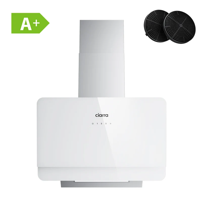 Ciarra Hotte Blanche Hotte Murale Inclinée 60cm avec Commandes Tactiles et Éclairage LED CBCS6765C-OW