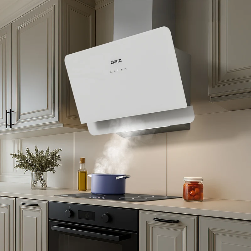 Ciarra Hotte Blanche Hotte Murale Inclinée 60cm avec Commandes Tactiles et Éclairage LED CBCS6765C-OW